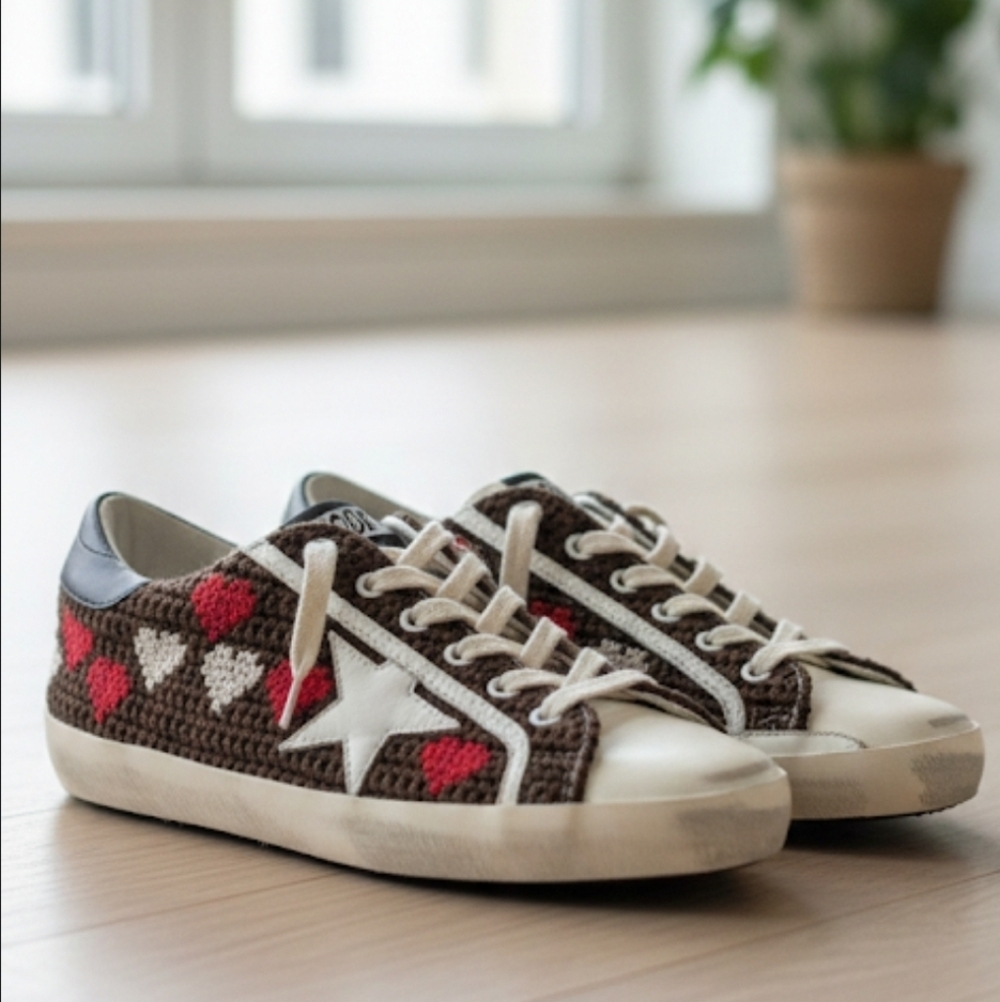 Golden Goose Superstar Brown and Red Women's Sneakers Crochet 39 Size 9